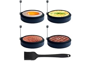 Yubng Silicone Egg Ring Molds for Cooking, 4 Pack Egg Rings for Frying Eggs, Non-Stick Pancake Mold, Ideal Sunny Side Up Egg Maker for Breakfast Sandwiches Egg Mcmuffins (Black)