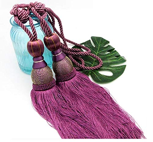 Inesun 1 Pair Tassels Curtain Tiebacks Home Decorative Window Drapery Ball Tassels Rope Holdbacks (Purple) - Thumbnail 2