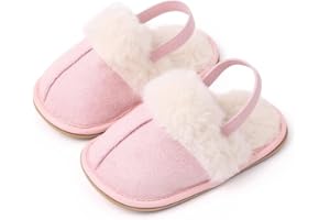 RAYORISA Baby House Slippers Toddlers Infants Fuzzy Slippers 0-18 Months Boys Girls Cozy Fleece Shoes with Heel Strap