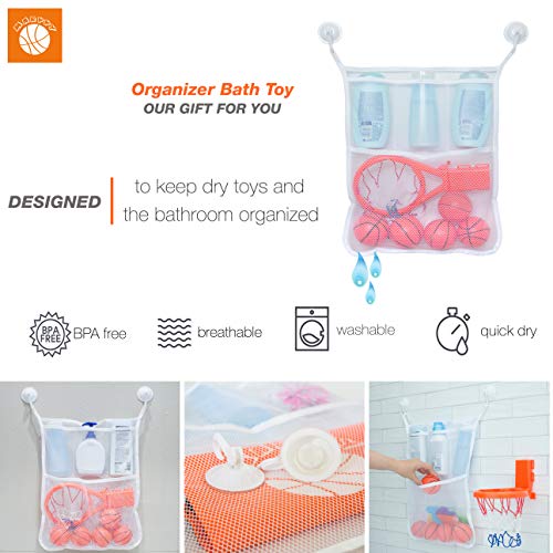 Bath Toy Basketball Hoop for Kids + 5 Upgraded Balls - Bathtub Basketball Hoop for Boys & Girls - Indoor Fun Games & Improve Motor Skills - 2IN1 Hanging System - B0NUS Bath Toy Organizer - GREAT GlFT - Thumbnail 5