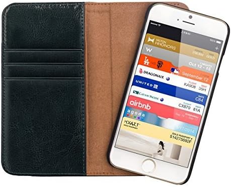Qnox Bradford Apple Iphone 6 Leather Wallet Flip Book Protective Case Pouch Black Brown Natural Leather with Removable Magnetic Case , Credit Card Id Slots