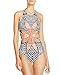 Oops Style Womens Tropical Tribal Starbasket Knot Front Cut-Out Padded One Piece Swimsuits,Gray,Medium