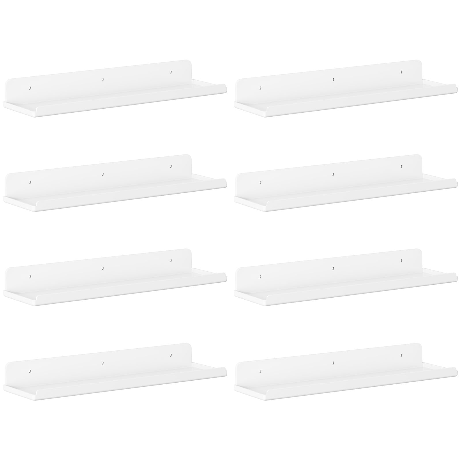 Lifewit Floating Shelves for Wall, 8 Pack White Plastic Shelf 38.1cm Room Decor for Bookcase/Vinyl Record Display/Photo/Picture in Bedroom, Bathroom, Kitchen Storage and Organization 38 x 9 cm/15x4