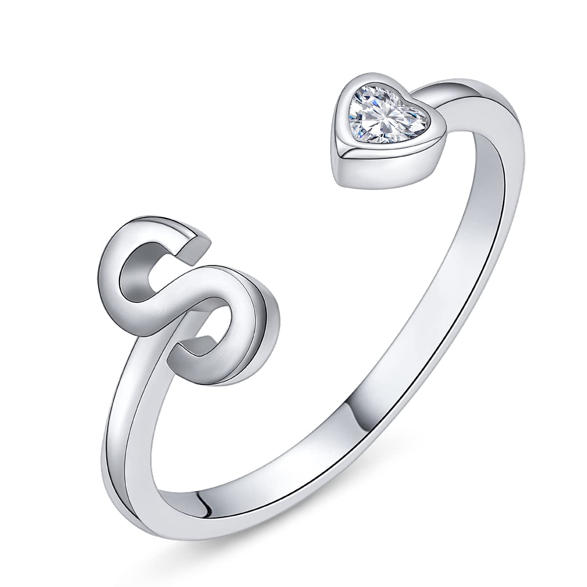 PEARLOVE 925 Sterling Silver Initial Rings for Women Girls A-Z Stackable Adjustable Silver Ring Jewelry Gifts