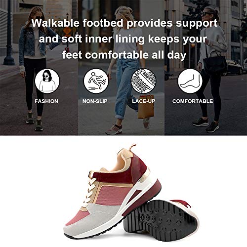 Athlefit Women's Wedge Sneakers High Heel Pink Wedge Platform Sneakers