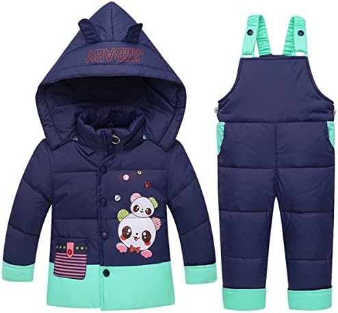 Baby Girls Two Piece Winter Warm Cartoon Snowsuit Puffer Down Jacket with Snow Ski Bib Pants Outfits