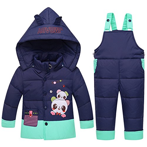 Baby Girls Two Piece Winter Warm Cartoon Snowsuit Puffer Down Jacket with Snow Ski Bib Pants Outfits