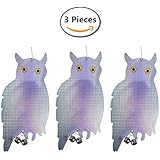ErKan Bird Repellent Birds Scare Deterrent Devices 15.5-inch Reflective Hanging Owl with Bells Pest Control (3 Pack)