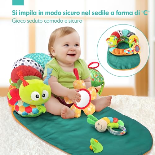 hahaland Baby Toys 0-3 6 9 Months, 4 in 1 Tummy Time & Sitting Support & Caterpillar Mat & Gym, Baby Girl with Mirror and Rattle, Sensory Toy for Newborns, Early Development