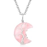 XIANNVXI Necklaces for Women Crescent Moon Pendant Necklace Tree of Life Wire Wrapped Crystal Necklaces Natural Gemstone Quartz Jewelry for Women