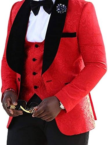 Aokaixin Men's Stylish One Button Shawl Collar 3pc Suit for Evening Party (XL, Red)