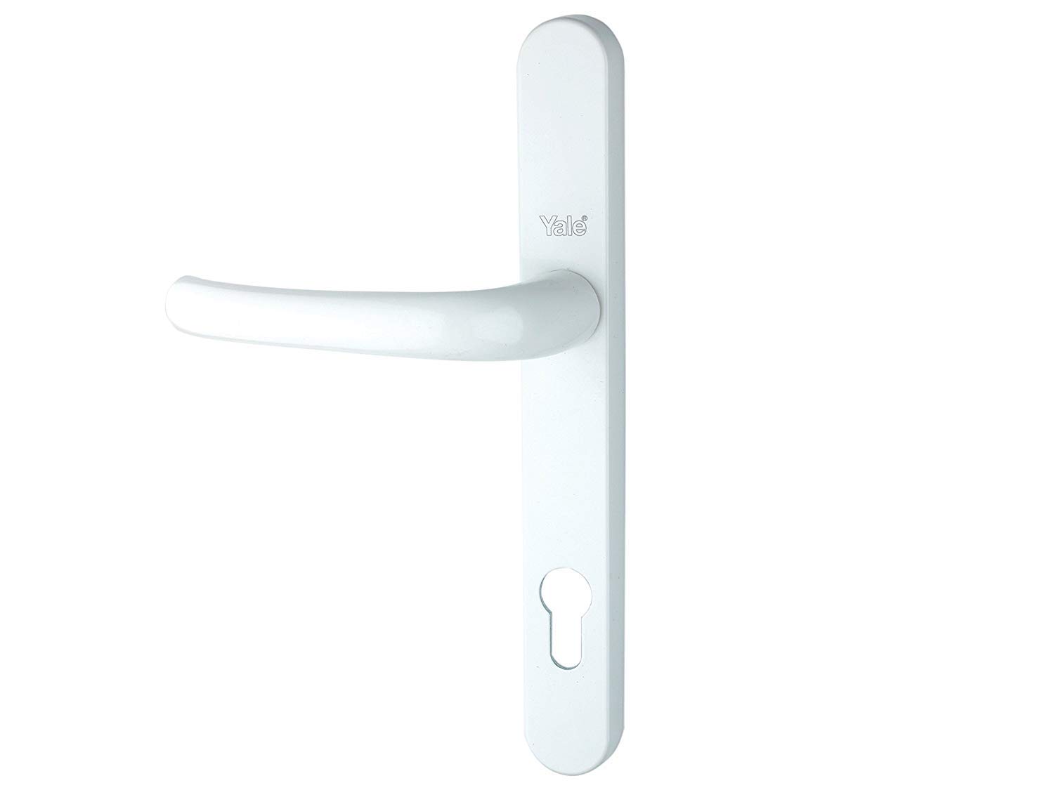 Yale P-YH1LL-WH Long Backplate Door Handle, Standard Security, 92mm centre, 215mm fixing holes distance, for PVCu, Composite and Wooden doors, White Finish, Visi Packed