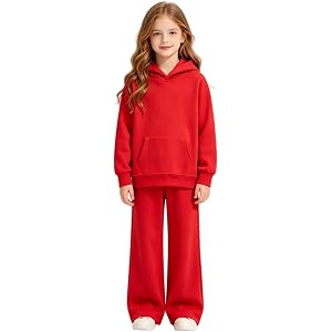 Boys Girls Hoodie and Sweatpants Set Teen Pullover Long Sleeve Hooded Pockets Sweatshirts Wide Leg Pants Athletic