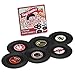 MECOWON Coasters Vinyl Record Disk Coaster for Drinks,Set of 6 Rockabilly Vinyl Coaster Set with Funny Labels, Protect Furniture from Water Marks & Damage