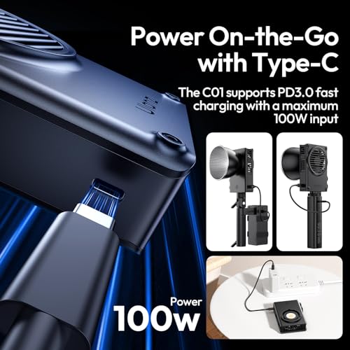 Ulanzi C01 100W COB Lights - PD 3.0 Powered, Led Video Light 2700K-6500K,14500Lx,CRI 96+, Knob Control, Compact & Lightweight (343g), Type-C Fast Charging,for Portrait/Studio Lights,Mini Bowens Mount