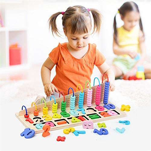 Livoty Building Blocks Construction Playboards Toy Set,Wooden Kid's Beads Number Graphical Puzzle Jigsaw Educational Toy (A)