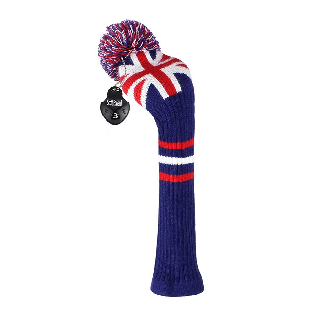 Knit Woods Golf Club Head Cover, 1pcs Pack, Fit Fairways, with Rotating Number Tag (UK Stripes)
