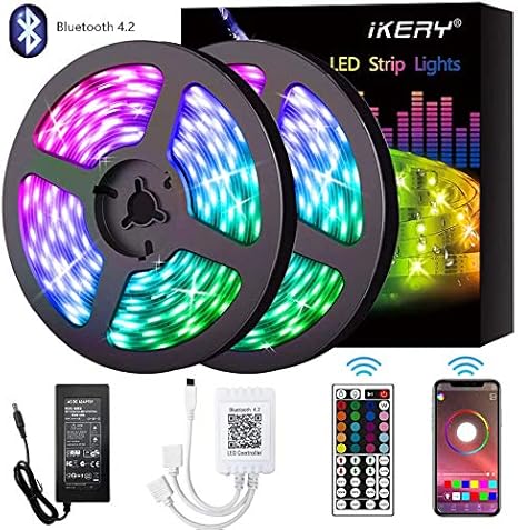 ikery 32 8 ft luces de tira de led bluetooth ip65 luces de cinta a prueba de agua con 300 led smd 5050 rgb light strip app luces de cinta regulables