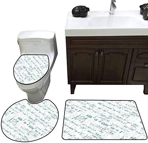 Non Slip Bath Shower Rug Mathematics Classroom Decor Various Complex Math Formulas Operations Science Research Study 3D Digital Printing Teal White