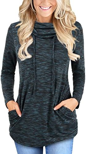 Faddare Women's Cofy Cowl Neck Space Dye Activewear Sweatshirt with Pockets