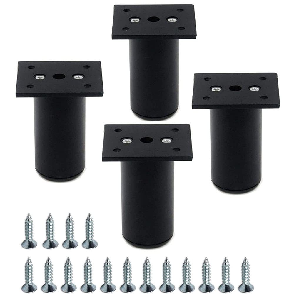 Songying 4-Pack Furniture Legs, Aluminum Alloy Furniture Cabinet Adjustable Feet Metal Round Sofa Bed Foot Legs Support with Screws, 8CM/3Inch Height , Black