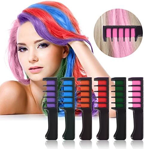Non-Toxic Metallic Glitter for All Hair Colors - Temporary Bright Hair Chalk Set - Built in Sealant, Packs of 6