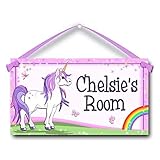 Personalized Name Kids Door Sign, Unicorn with Rainbow, Room Plaque