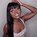 premier 360 Lace Frontal Wig with Bangs Light Yaki Straight Human Hair Wigs for Women, 150% Density Brazilian Remy Yaki Human Hair Wigs with Bangs 360 Lace Front Wigs Pre Plucked Hairline 14 Inches