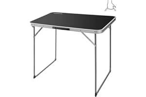 FUNDANGO Lightweight Small Camping Folding Portable Table Foldable Collapsible with Handle Ultralight for Picnic, Beach, Travel, Wooden, 31.5X 23.6X 26.8 inch, Black, Desktop: 31.5" X 23.6", 4 Person