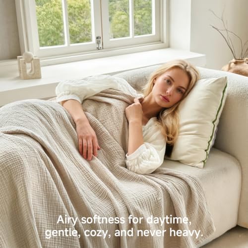 Simple&Opulence Cotton Muslin Throw Blanket for Bed Couch Sofa 4-Layer Gauze Blankets Reversible Soft Lightweight Breathable Home Décor for All-Season 50x60”, Beige