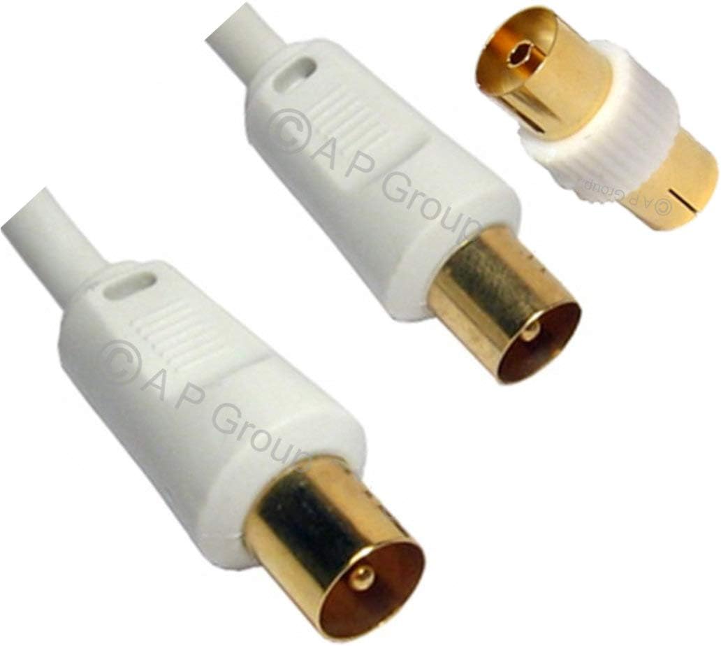 rhinocables Coaxial TV Aerial Cable with Gold-Plated Connectors, White, 0.5m (50cm)