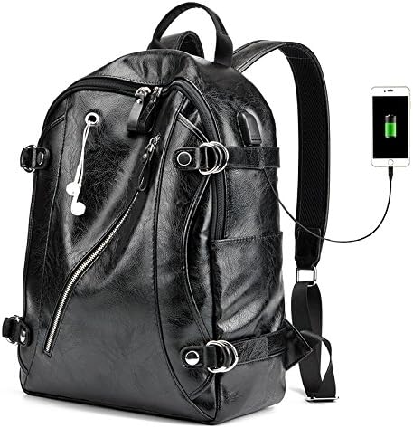 Shrxy PU Leather Laptop Backpack Computer Bag Multi-functional School College Travel Laptop Bag for Men Large Black