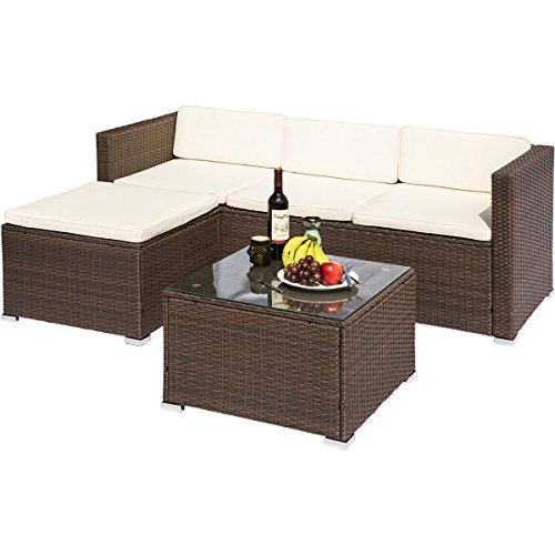 Leisure Zone Rattan Patio Furniture Set Wicker Sofa Cushioned Sectional Furniture Set Garden Pat ...