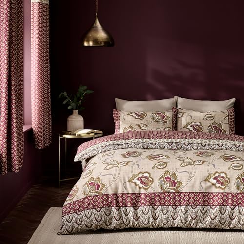 Catherine Lansfield Kashmir Paisley Floral Reversible Double Duvet Cover Set with Pillowcases Natural