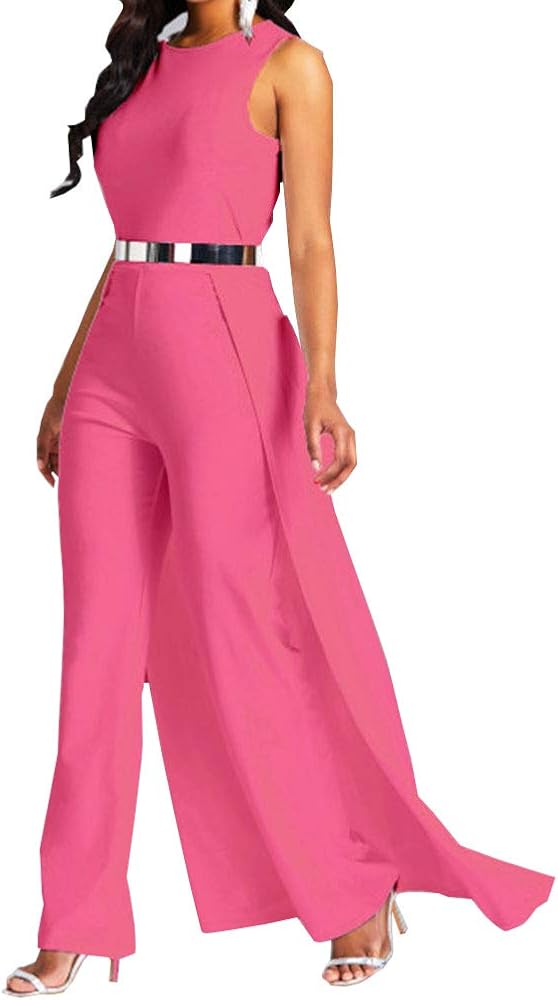 VERWIN Patchwork Overlay Embellished Plain Women's Jumpsuit High-Waist Woman Romper