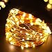 Bright Zeal 33' Long Warm White Copper Wire Bright LED String Lights Battery Operated with Timer - Warm White LED Battery String Lights Brown Wire Outdoor Waterproof - Window Curtain String Lights