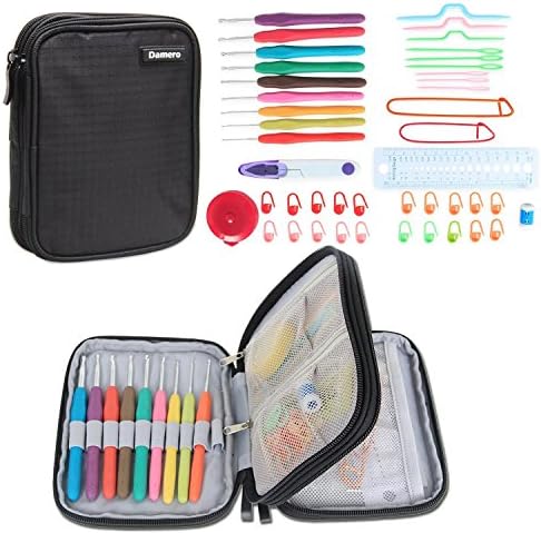 Damero Ergonomic Crochet Hook Set - with Organiser Case and Complet/ Accessories /Crochet Kit, Black by Damero