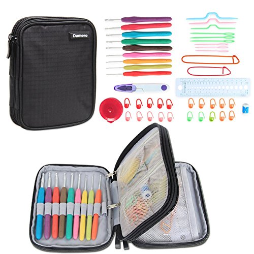 Damero Ergonomic Crochet Hook Set - with Organiser Case and Complet/ Accessories /Crochet Kit, Black by Damero