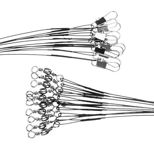 Gejoy 60 Pieces Fishing Leaders Rigs Fishing Wire Tackle with Snaps and Swivel Steel Trace Lure Lines Spinner, 7.87 Inch/ 9.44 Inch/ 11.8 Inch