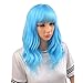 BERON Women Girls Short Curly Wavy Wig with Flat Bangs Rose Net for Party Halloween Cosplay (Sky Blue)