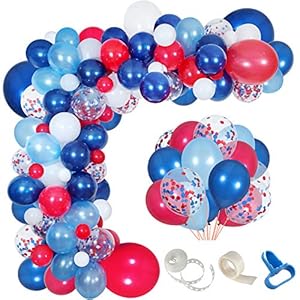 Navy Blue Red White Balloon Garland Kit,139 Pack Navy Red White Confetti Balloon for Boy Blue Birthday Baseball Nautical…