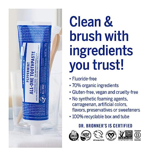 Dr. Bronner’s AllOne Toothpaste (Peppermint, 5 ounce, 3Pack) 70