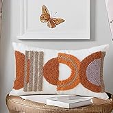 RinRinfam 1Pc Boho Tufted Lumbar Pillow Cover 12x 20, Minimalism Rustic Neutral Abstract Linen Pillow Cushion Case,Geometric Home Decor for Outdoor Couch Bedroom Car Rust…