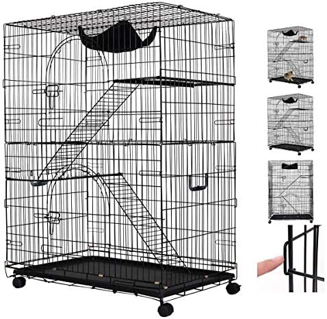 Hyacinth 4-Tier Kitten Cat Ferret Cage | Cat Playpen w/2 Front Doors & 2 Ramp Ladders & 4 Resting Platforms & Cat Bed & Locking Casters | Ideal for 1-2 Kitten | Cage Measures 29L x 20W x 45H inches