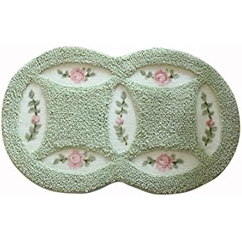 JSJ_CHENG Rustic Bath Rugs Mats Microfiber Coins-Round Rose Floral Doormats Bath Rugs Mats,TPR Rubber Backing Non Slip, 17-inch by 30-inch (Green)