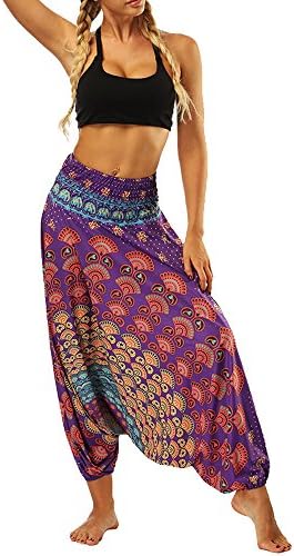 Clearance! Womens Summer Casual Loose Yoga Trousers Baggy Boho Aladdin Jumpsuit Sports Wide Leg Harem Pants