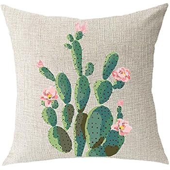 Cotton Linen Green plants Succulents Cactus Prickly Pear Square Throw Waist Pillow Case Decorative Cushion Cover Pillowcase Sofa 18