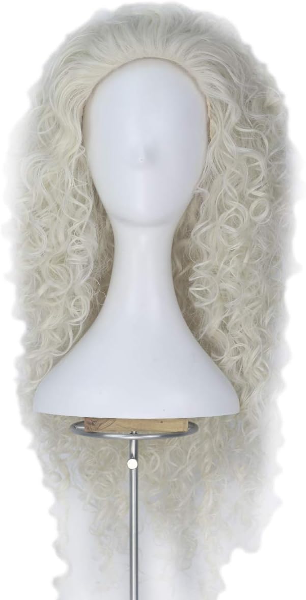 Yan Dream Long Dark Orange Spiral Afro Curly Girl's Princess Cosplay Wigs Halloween Cos Wig (White Blonde)