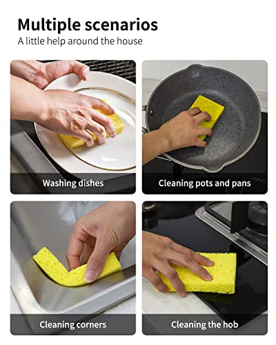 ARCLIBER Cellulose Sponges,Heavy Duty Scrub Kitchen Sponge,Clean Tough Messes Without Scratching Sponges Kitchen,Pop Up Eco Sponges DIY (6 Pack)