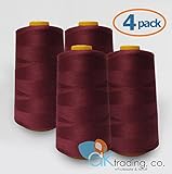 AK Trading 4-Pack Burgundy All Purpose Sewing Thread Cones (6000 Yards Each) of High Tensile Polyester Thread Spools for Sewing, Serger Machines, Quilting, Overlock, Merrow and Hand Embroidery